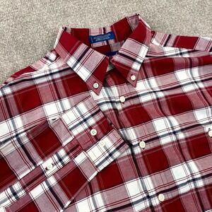 Towncraft Shirt Mens M Red Cotton Plaid Wrinkle Free Stain Release Button Down